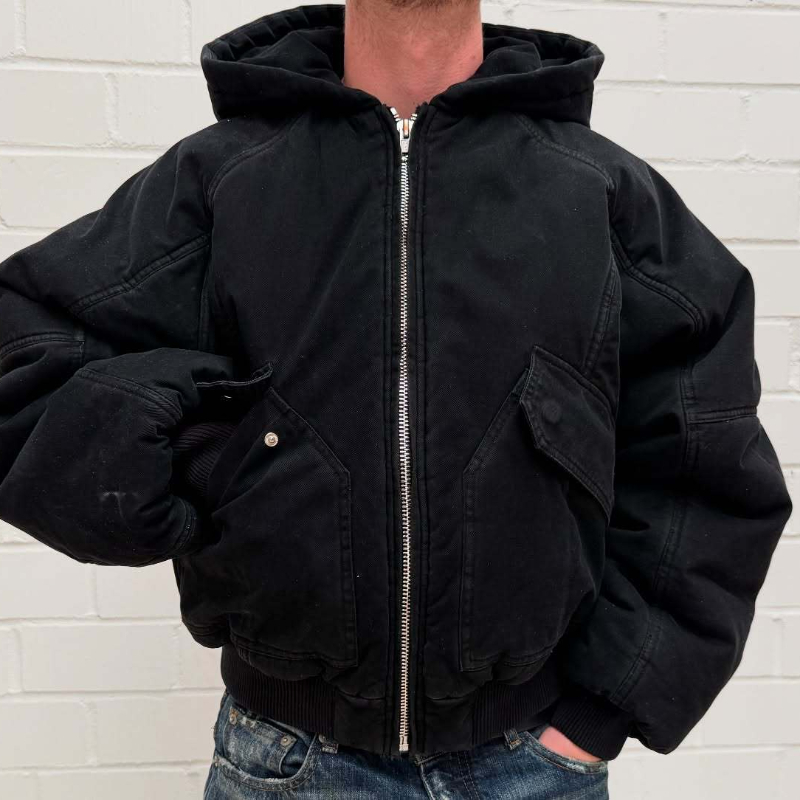 Vintage Zip Hoodie - Men Oversized Washed Canvas Hooded Bomber