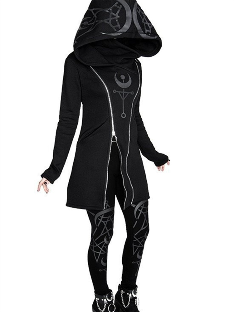 Vintage Zip Hoodie - Gothic Punk Print Long-sleeved Top Harajuku