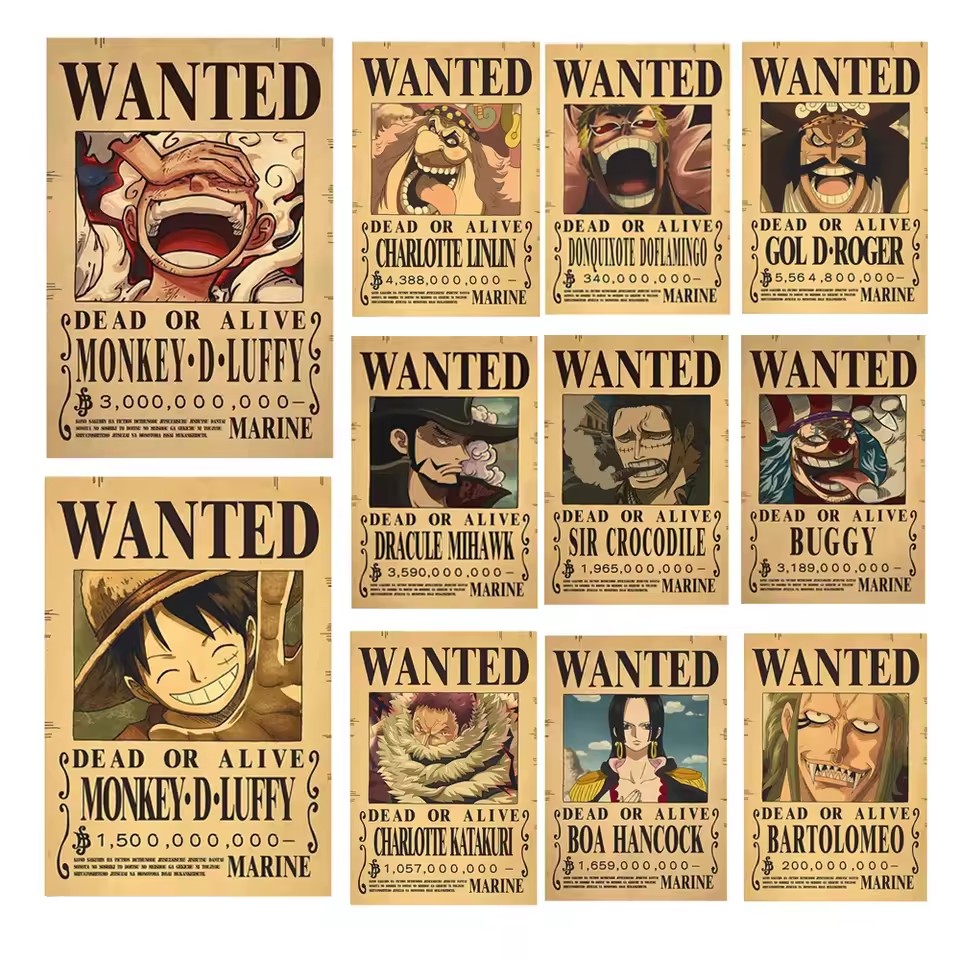 Vintage Collectible Figures - Anime One Piece Bounty Wanted Posters