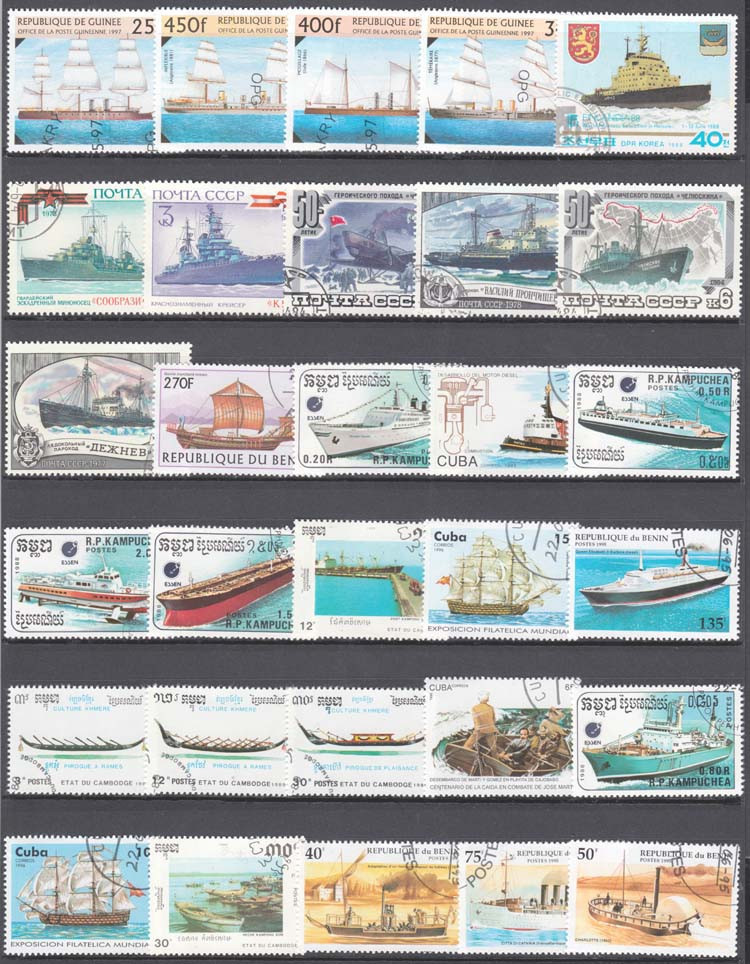 Collectible Vintage Postage Stamps - 100 Special Stamps Of Ships And