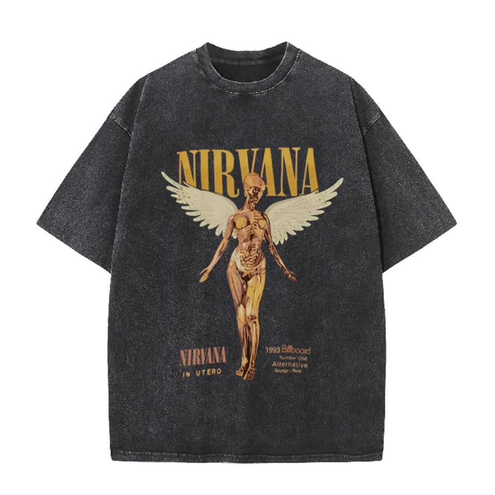 Retro Acid Wash Oversized T-sh - Vintage Collectible Figures 评论和价格