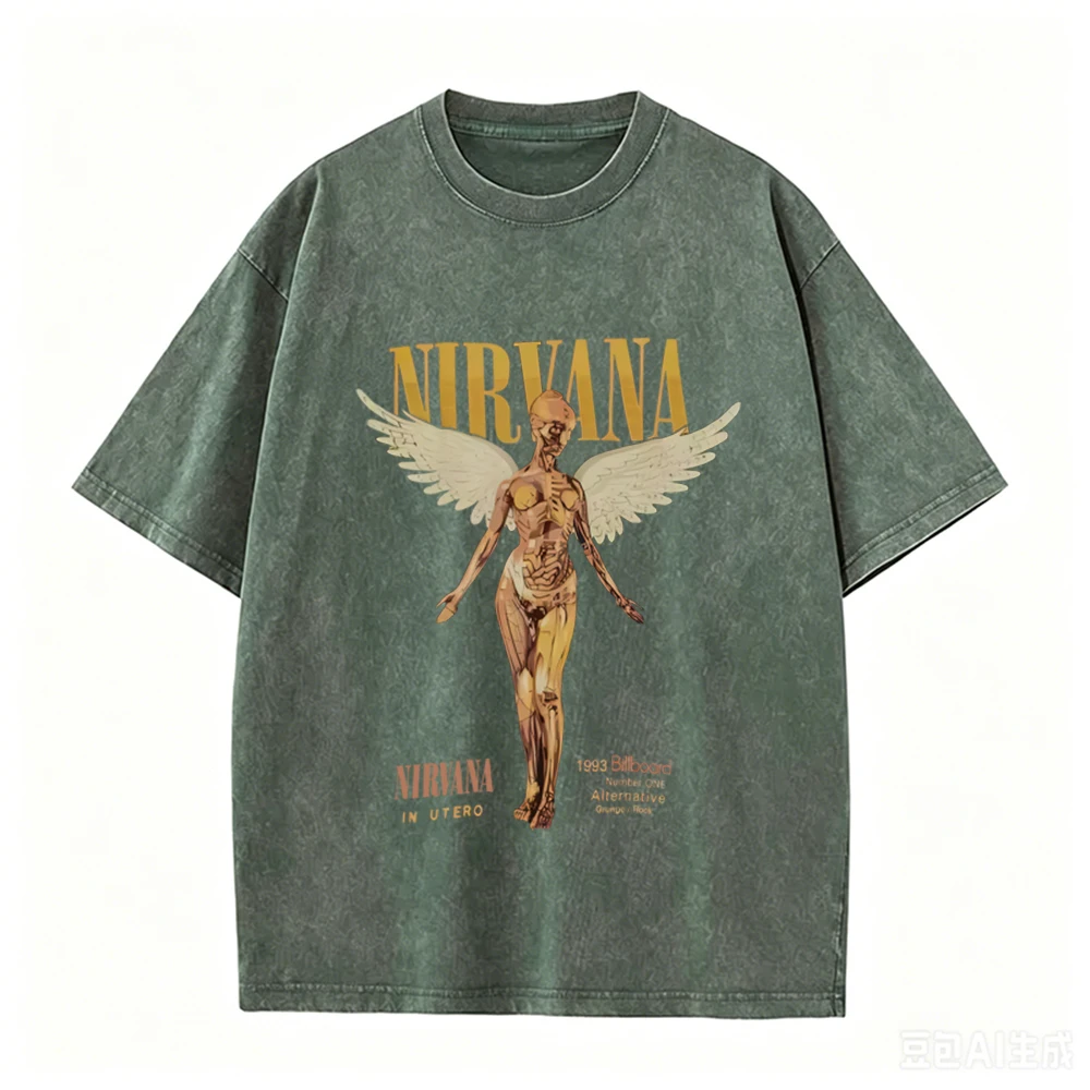 Retro Acid Wash Oversized T-sh - Vintage Collectible Figures 评论和价格