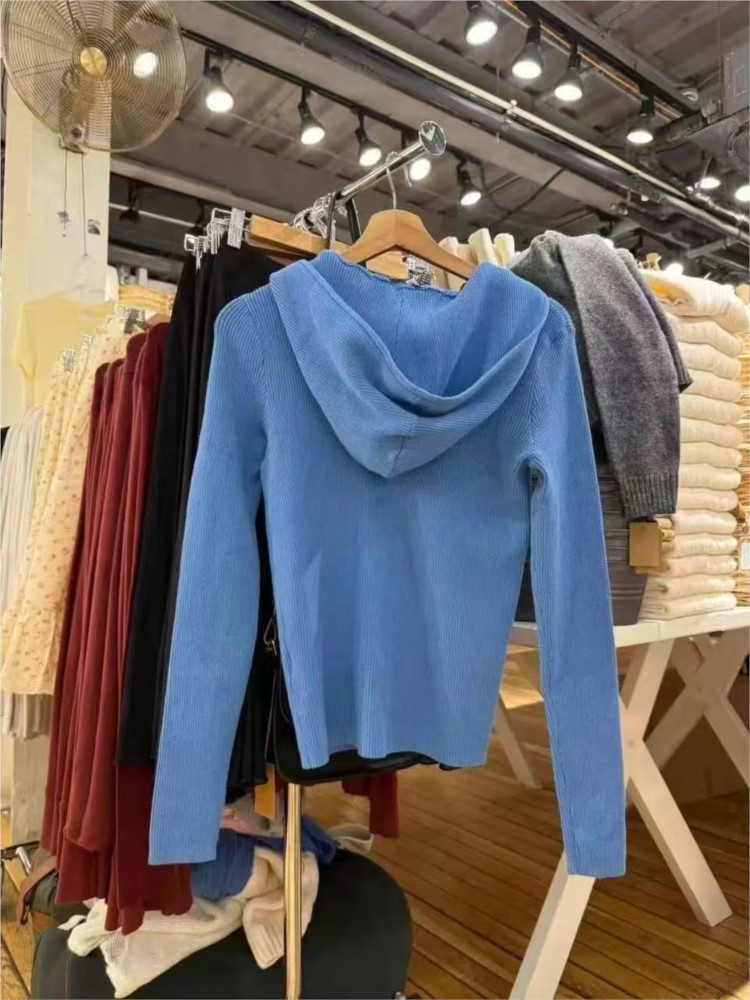 Blue Knitted Hoodies Tops Wome - Vintage Zip Hoodie 评论和价格